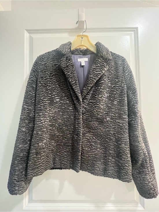 Charter Club Jackets & Blazers - Gray Faux Fur Textured Teddy Jacket